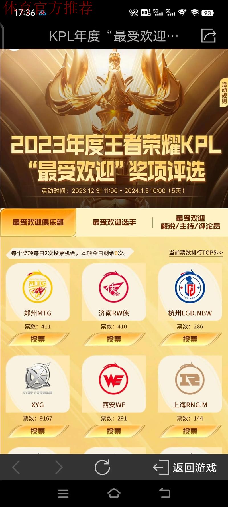 2023职业联赛各类年度奖项结果出炉 2023职业联赛各类年度奖项结果出炉